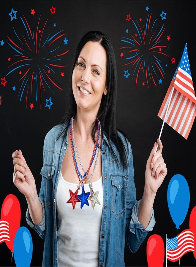 Becfupo 100 Pcs 4th of July Beaded Necklaces Bulk, Red Blue Silver Metallic Patriotic Beads Necklaces For 4th of July Decoration, Independence Day Parade, Patriotic Events - Image 5